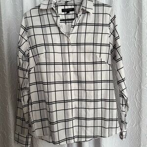 Rafaella White & Black Windowpane Button-Down Shirt